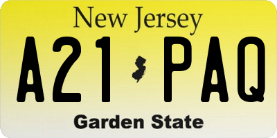 NJ license plate A21PAQ