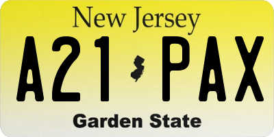 NJ license plate A21PAX