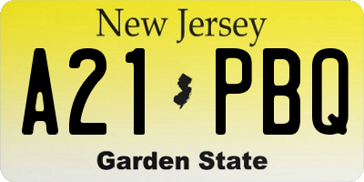 NJ license plate A21PBQ