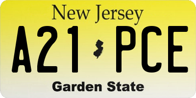 NJ license plate A21PCE