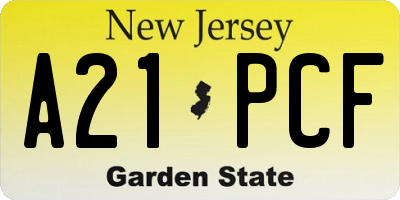 NJ license plate A21PCF