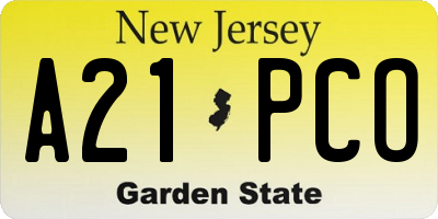 NJ license plate A21PCO