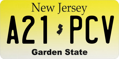 NJ license plate A21PCV