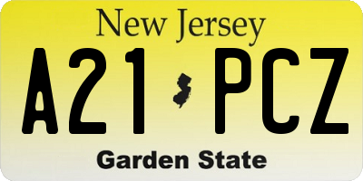 NJ license plate A21PCZ