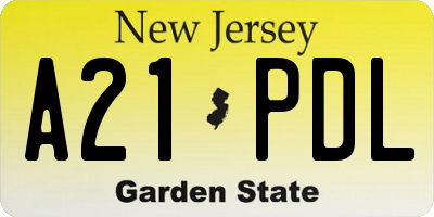 NJ license plate A21PDL