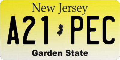 NJ license plate A21PEC