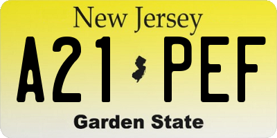 NJ license plate A21PEF