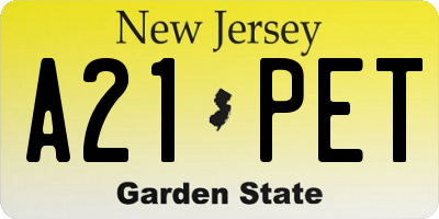 NJ license plate A21PET
