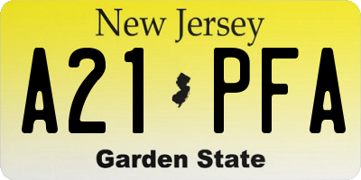 NJ license plate A21PFA