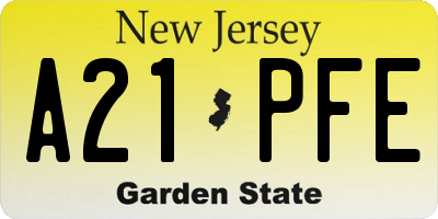 NJ license plate A21PFE