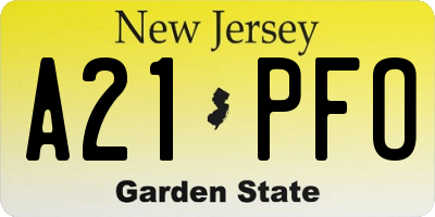 NJ license plate A21PFO