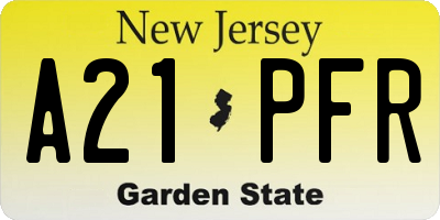 NJ license plate A21PFR