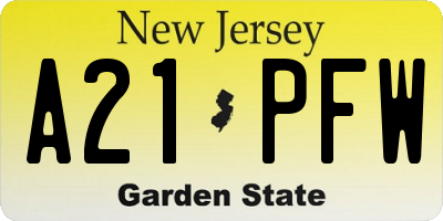 NJ license plate A21PFW