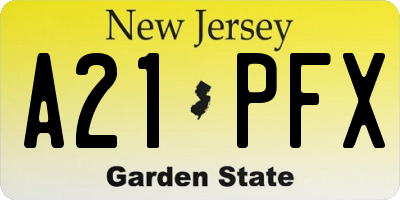 NJ license plate A21PFX