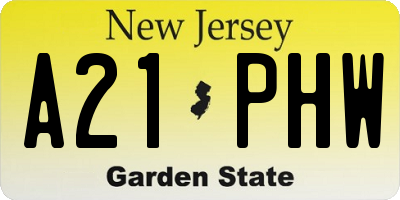 NJ license plate A21PHW