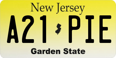 NJ license plate A21PIE