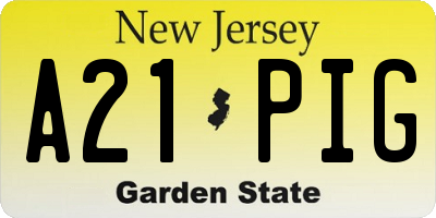 NJ license plate A21PIG