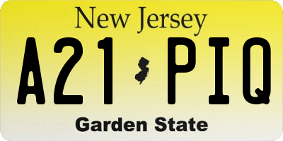NJ license plate A21PIQ