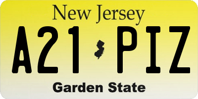 NJ license plate A21PIZ