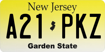 NJ license plate A21PKZ