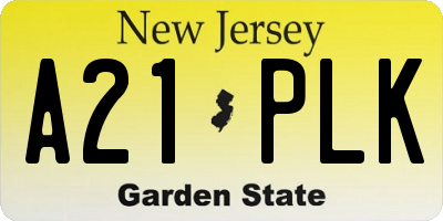 NJ license plate A21PLK