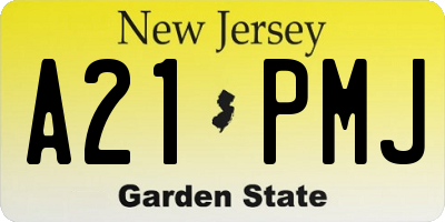 NJ license plate A21PMJ