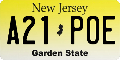 NJ license plate A21POE