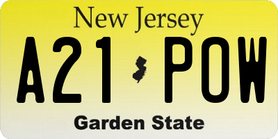 NJ license plate A21POW