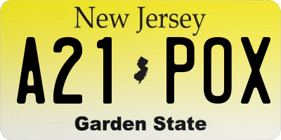 NJ license plate A21POX
