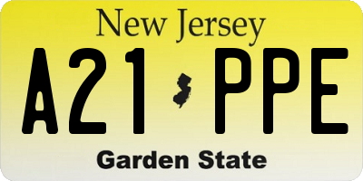 NJ license plate A21PPE
