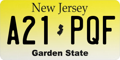 NJ license plate A21PQF