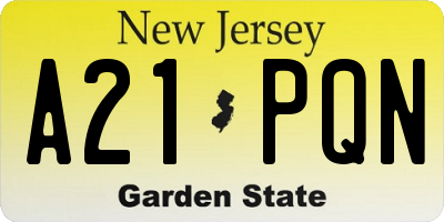 NJ license plate A21PQN