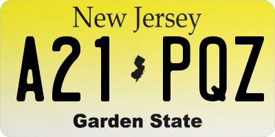 NJ license plate A21PQZ