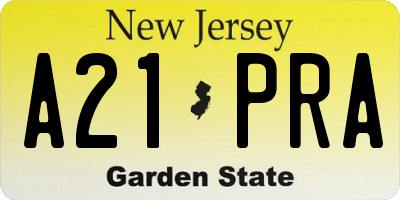 NJ license plate A21PRA
