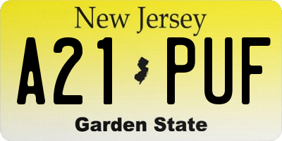 NJ license plate A21PUF