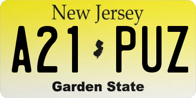 NJ license plate A21PUZ
