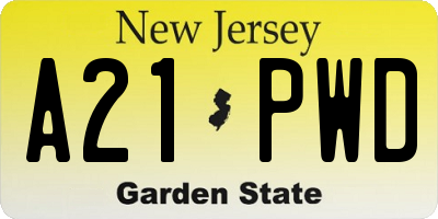 NJ license plate A21PWD