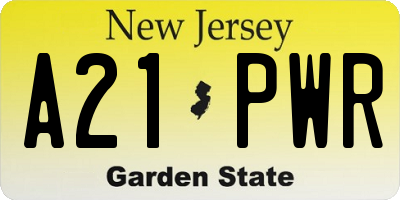NJ license plate A21PWR