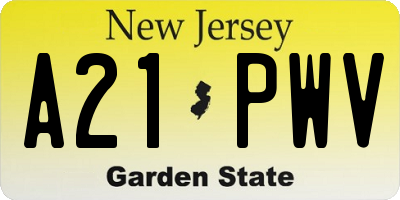 NJ license plate A21PWV