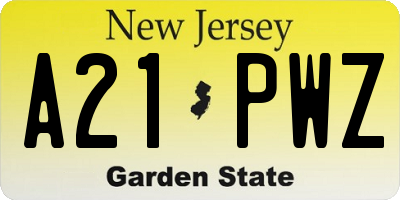 NJ license plate A21PWZ