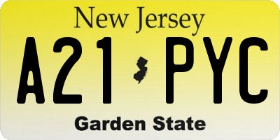 NJ license plate A21PYC