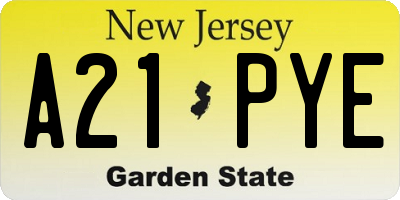 NJ license plate A21PYE