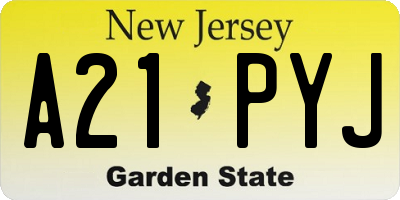 NJ license plate A21PYJ