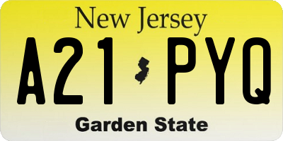 NJ license plate A21PYQ