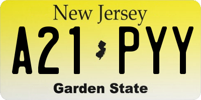 NJ license plate A21PYY