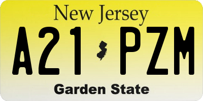 NJ license plate A21PZM