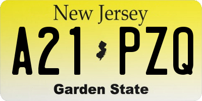 NJ license plate A21PZQ