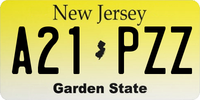 NJ license plate A21PZZ