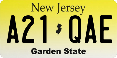 NJ license plate A21QAE