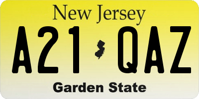 NJ license plate A21QAZ